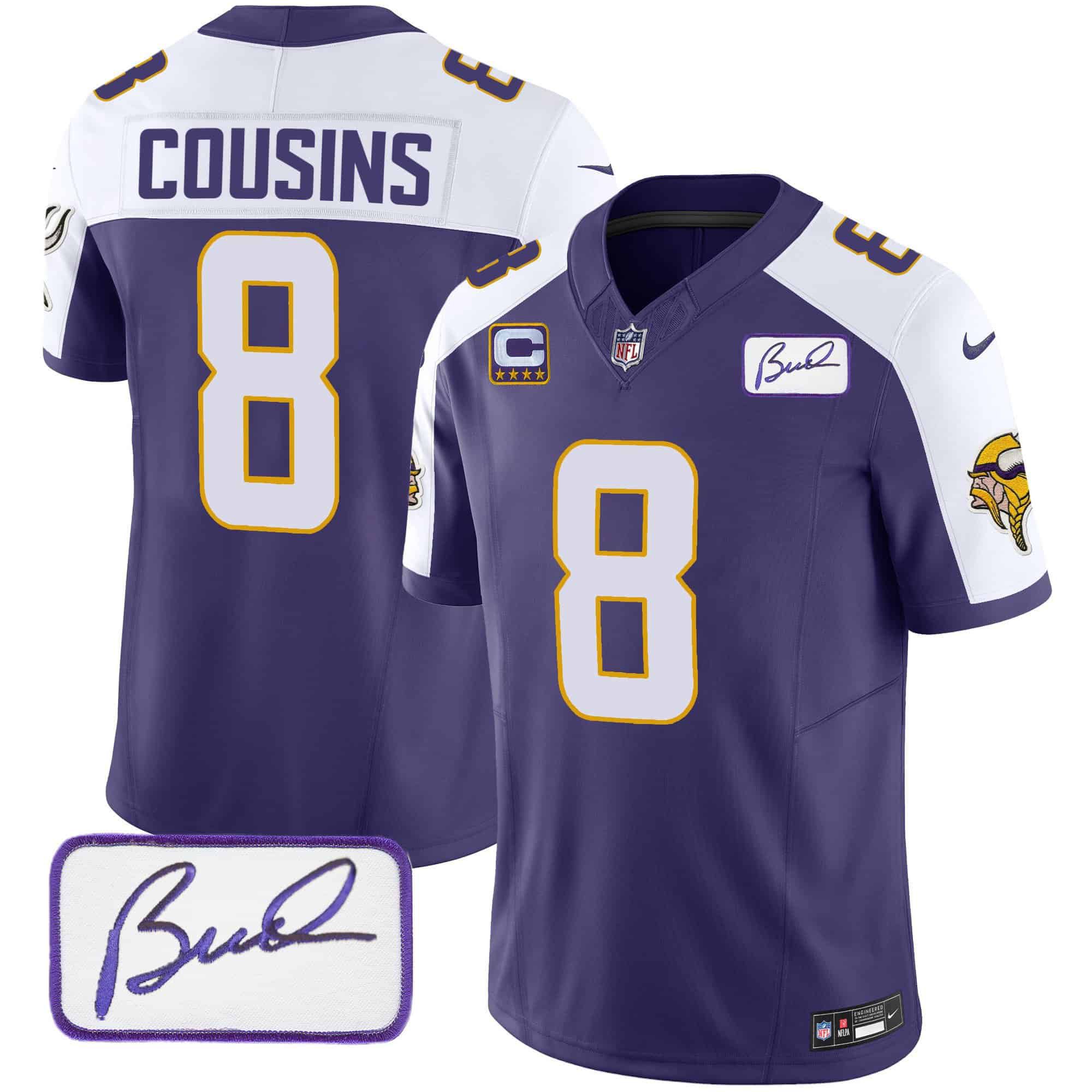 Men Minnesota Vikings 8 Cousins Purple 2024 Nike Bud Grant Patch Classic Limited NFL Jersey style 2